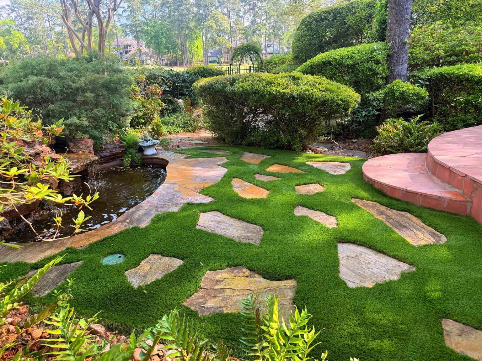 Turf and stone backyard